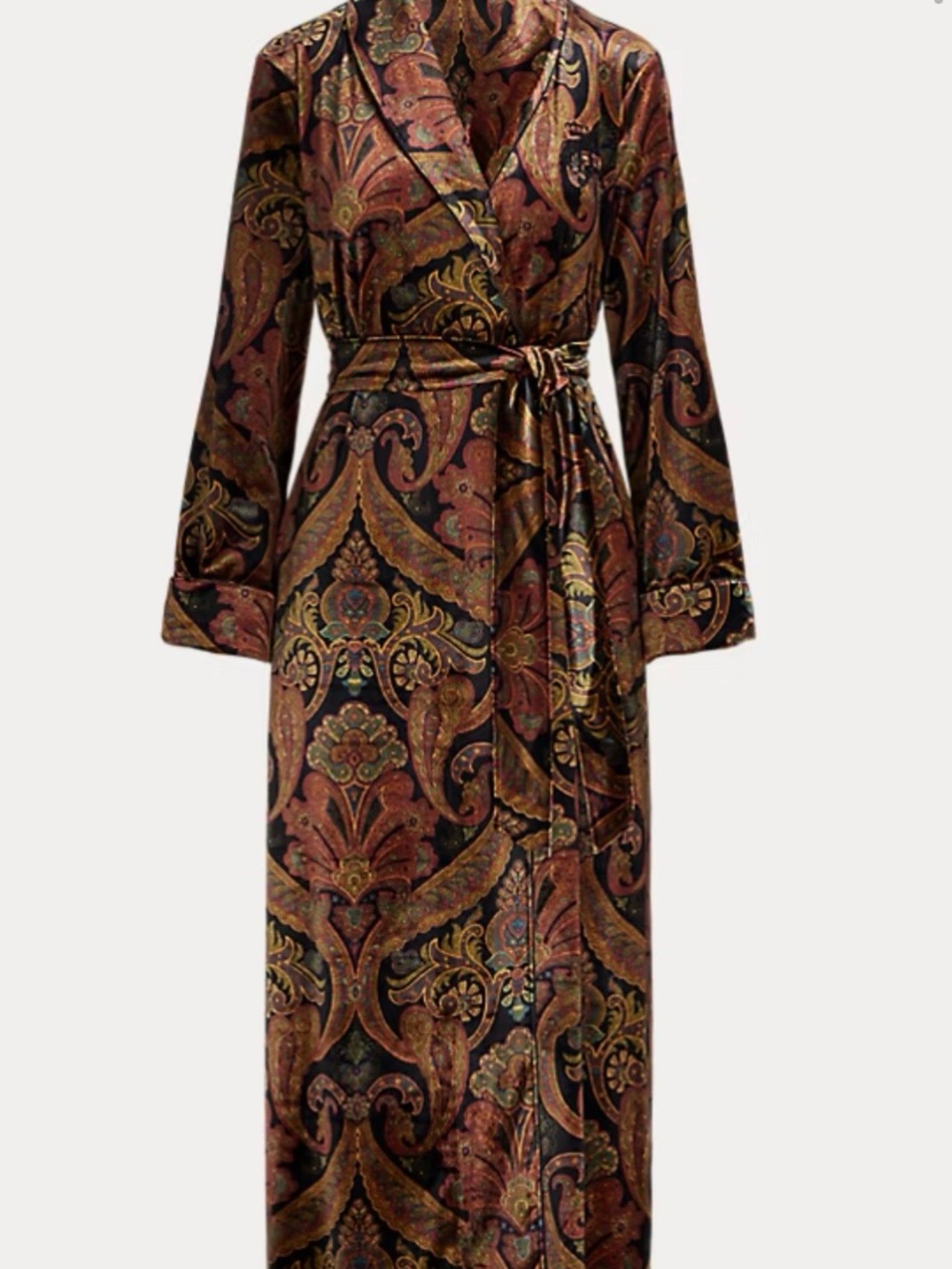 Ralph Lauren Velvet Paisley Long Robe - Brown XL
